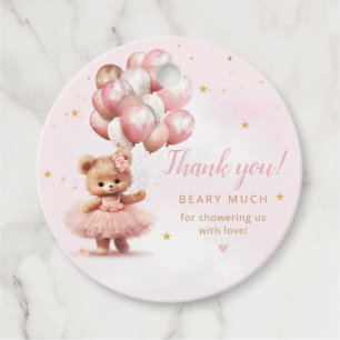 Boho Pink Teddy Bear Girl Baby Shower Thank You Favor Tags