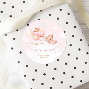 Boho Pink Teddy Bear Girl Baby Shower Thank You Favor Tags