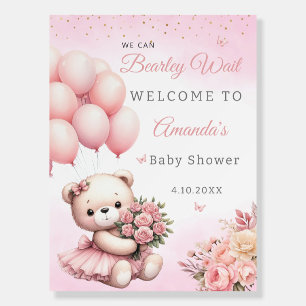 Boho Pink Teddy Bear Girl Baby Shower Welcome Foam Board