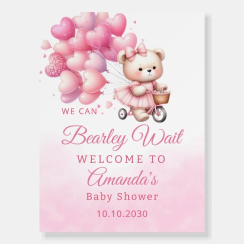 Boho Pink Teddy Bear Girl Baby Shower Welcome  Foam Board