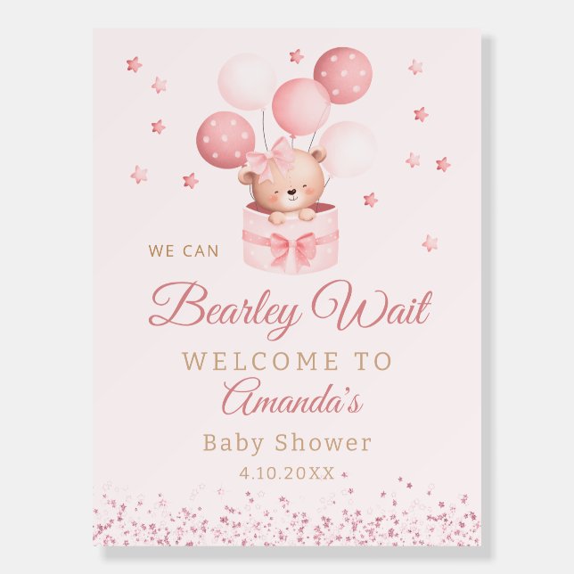 Boho Pink Teddy Bear Girl Baby Shower Welcome  Foam Board (Front)