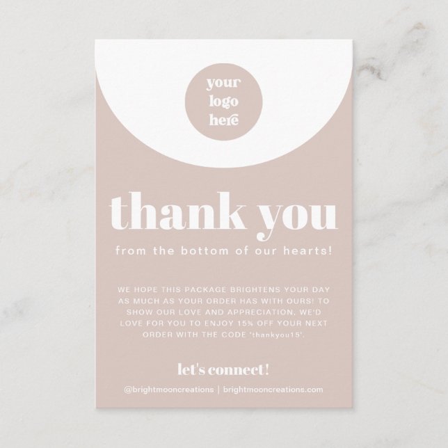 Boho Pink Thank You For Order Small Business Enclosure Card (Front)