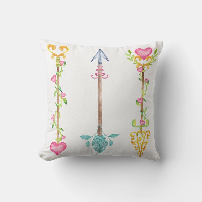 Boho Pink Tribal Arrow Baby Girl Nursery Pillow (Front)