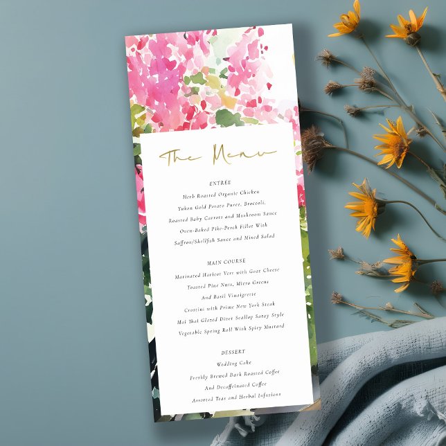 Boho Pink Tropical Bougainvillea Wedding Menu Card (Creator Uploaded)