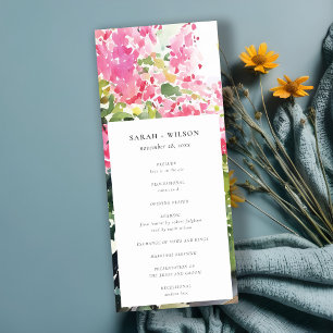 Boho Pink Tropical Bougainvillea Wedding Program