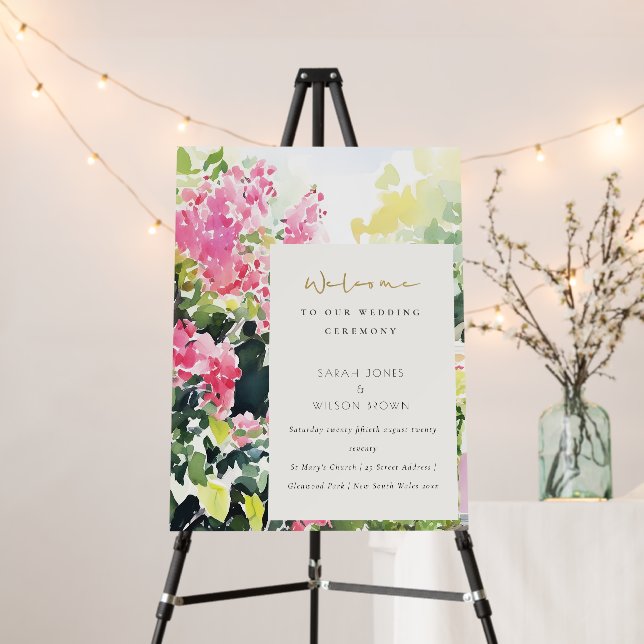 Boho Pink Tropical Bougainvillea Wedding Welcome Foam Board (In Situ (Stand))