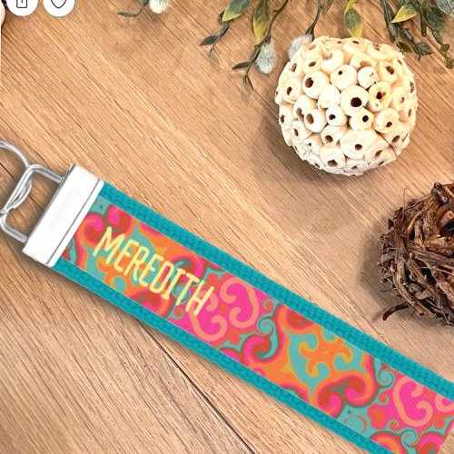 Boho Pink Vibrant Abstract Teen  Custom Wrist Keychain