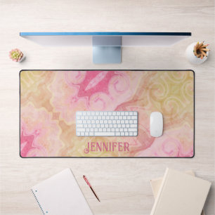 Boho Pink Vintage Abstract Fun Design Name Desk Mat