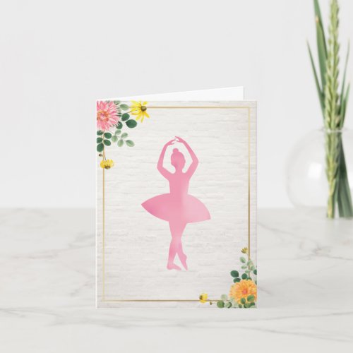 Boho Pink Watercolor Brick Floral Ballet Birthday Invitation