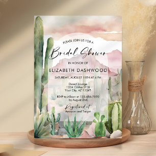 Boho Pink Watercolor Desert Cactus Bridal Shower Invitation