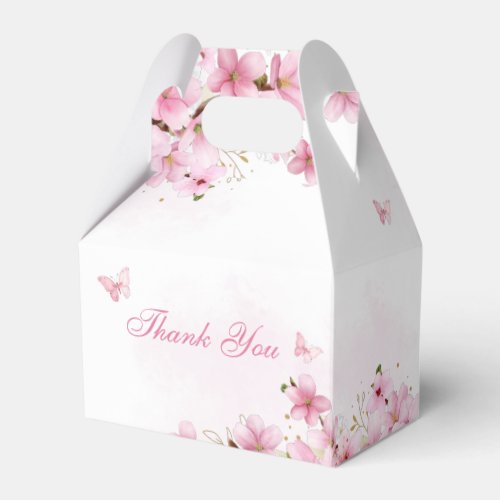 Boho Pink Watercolor Floral Butterfly Baby Shower Favor Boxes