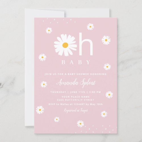 Boho Pink Watercolor Floral Daisy Baby Shower Invitation