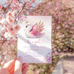 boho pink watercolor floral its a girl baby shower invitation