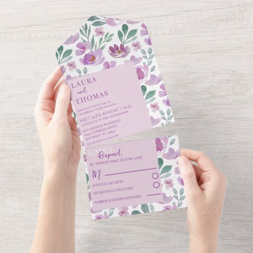Boho Pink  Watercolor Floral Pattern Wedding   All In One Invitation