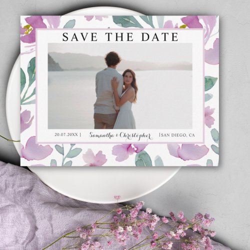 Boho Pink Watercolor Floral Save the Date Postcard