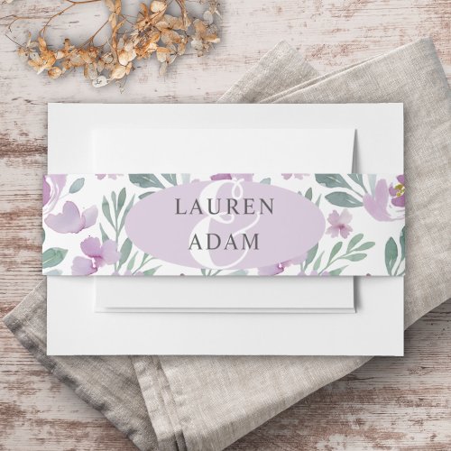 Boho Pink Watercolor floral Wedding  Invitation Belly Band
