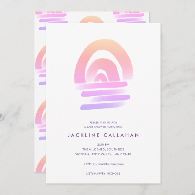 Boho Pink Watercolor Rainbow Baby Girl Shower Invitation (Front/Back)