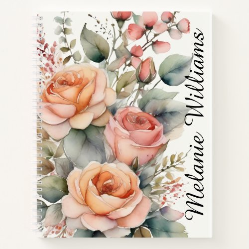 Boho Pink Watercolor Roses  Personalized Notebook