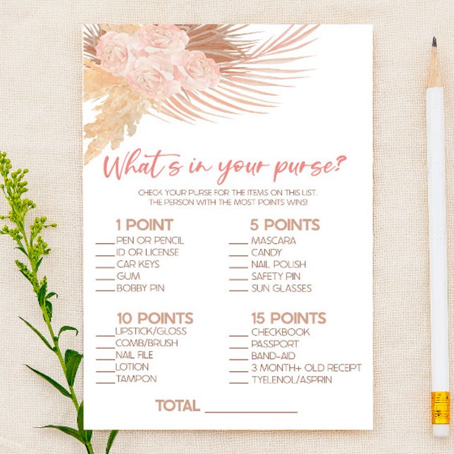 Boho Pink What's In Purse Bridal Shower Game Stationery (Creator Uploaded)