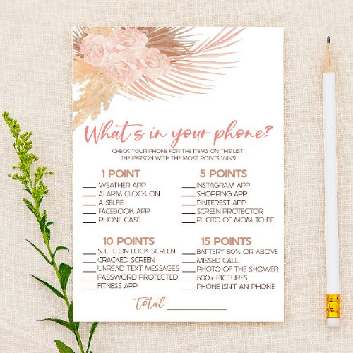 Boho Pink Whats In Your Phone Baby Shower Game Stationery