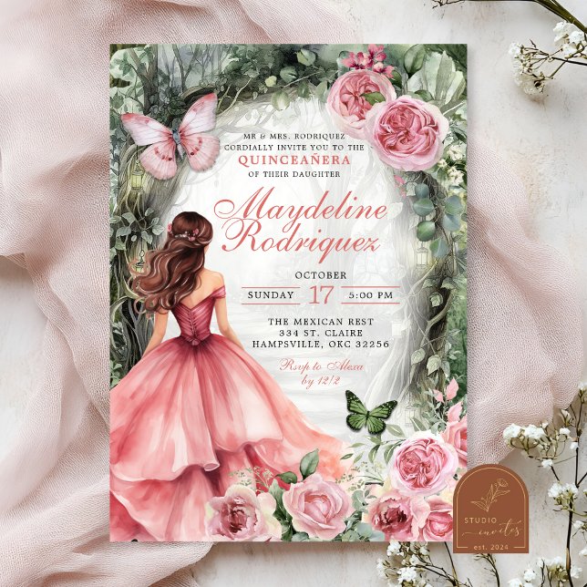 Boho Pink Whimsical Forest Quinceanera Invitation (Creator Uploaded)