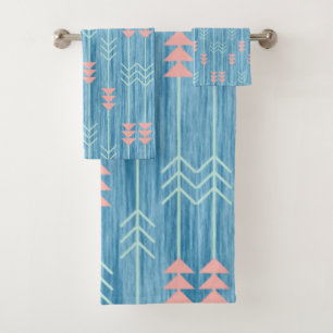 Boho Pink White and Blue Arrow Bath Towel Set