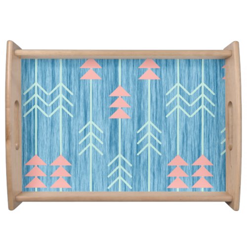 Boho Pink White and Blue Arrow Serving Tray