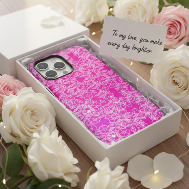 Boho Pink White Floral Lace Chic Aesthetic Case-Mate iPhone Case (Creator Uploaded)