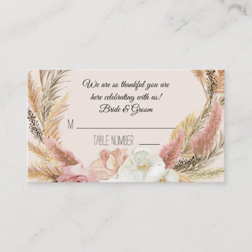 Boho Pink White Floral Pampas Grass Place Cards