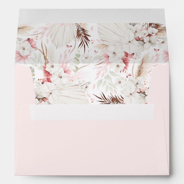 Boho Pink White Flowers Your Address Envelope (Back (Bottom))