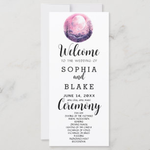 Boho Pink & White Full Moon White Wedding Program