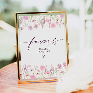 Boho Pink Wildflower Birthday Party Favors Sign