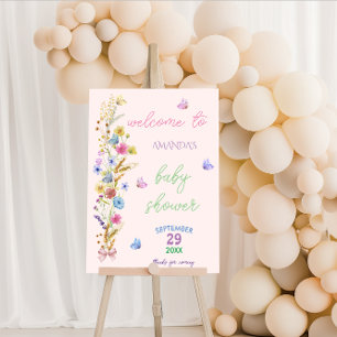 Boho Pink Wildflower Butterfly Girl Shower Welcome Foam Board