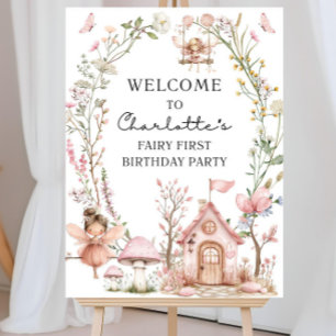 Boho Pink Wildflower Girl Fairy First Birthday Sig Foam Board