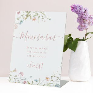 Boho Pink Wildflower script Bridal Shower Mimosa Pedestal Sign
