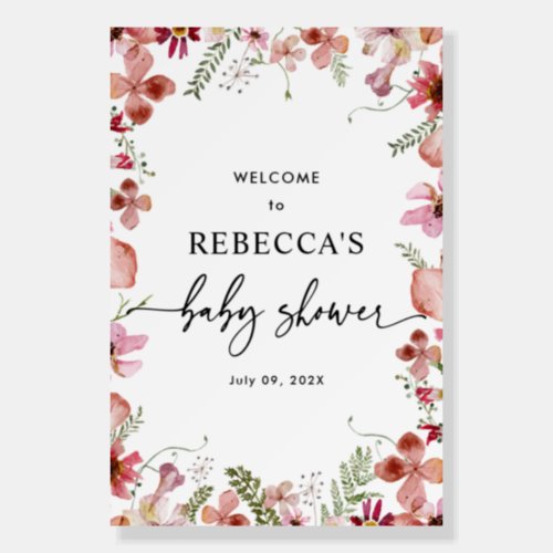 Boho Pink Wildflowers Baby Shower Welcome Signs