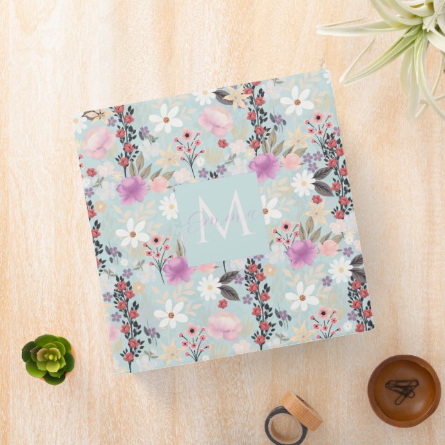  Boho Pink Wildflowers Floral Skylight Painting 3 Ring Binder (In Situ)