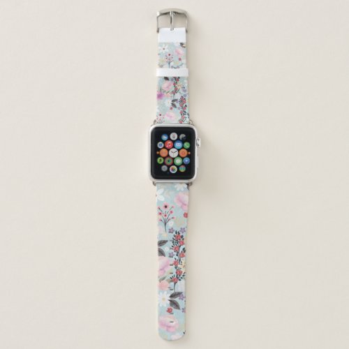  Boho Pink Wildflowers Floral Skylight Painting Apple Watch Band