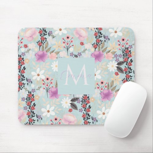  Boho Pink Wildflowers Floral Skylight Painting Mouse Pad