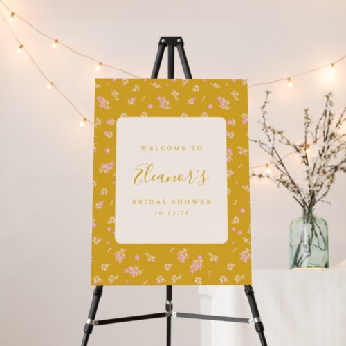 Boho Pink Yellow Floral Baby Shower Welcome Sign