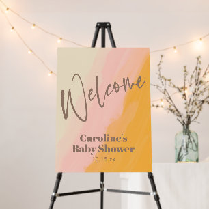 Boho Pink Yellow Script Baby Shower Welcome Sign