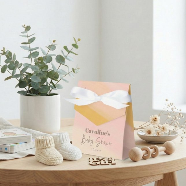 Boho Pink Yellow Script Custom Baby Shower   Favor Boxes (Creator Uploaded)