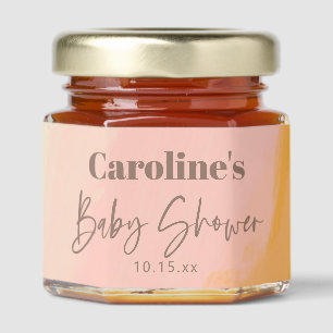 Boho Pink Yellow Script Custom Baby Shower   Honey Jar Favors