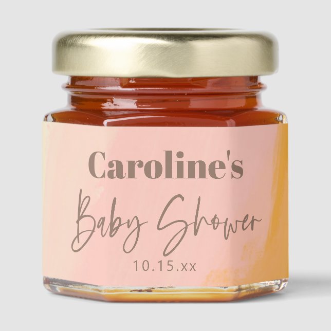 Boho Pink Yellow Script Custom Baby Shower   Honey Jar Favors (Front)