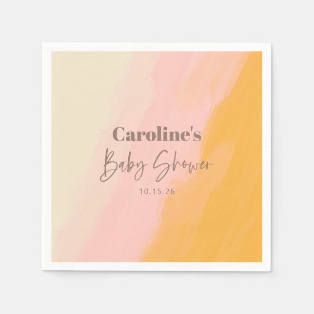 Boho Pink Yellow Script Custom Baby Shower  Napkins (Front)