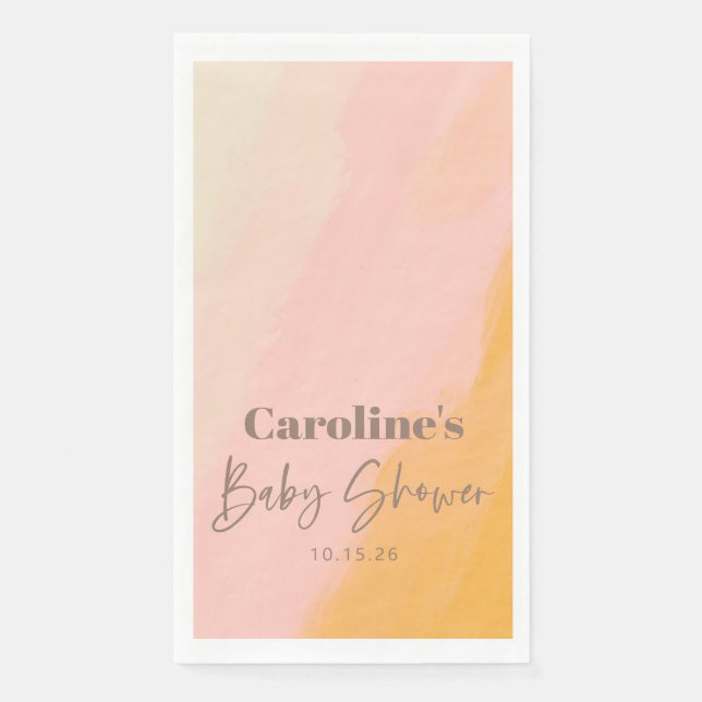 Boho Pink Yellow Script Custom Baby Shower Paper Guest Towels (Front)