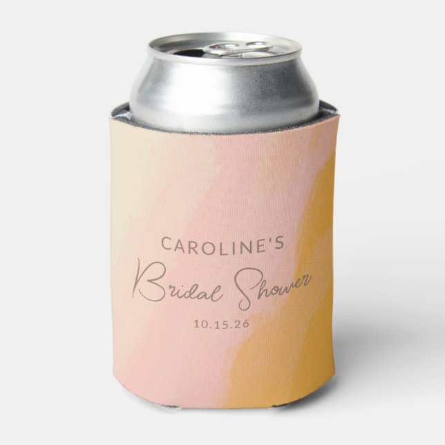 Boho Pink Yellow Script Custom Bridal Shower  Can Cooler (Can Front)