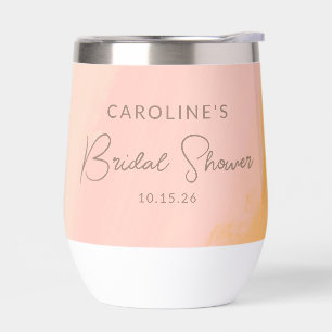 Boho Pink Yellow Script Custom Bridal Shower Thermal Wine Tumbler