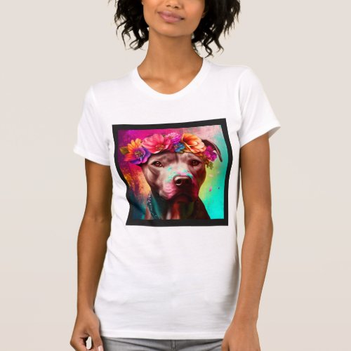 Boho Pit Bull 4 Pit Bull With Flowers On Her Head T_Shirt