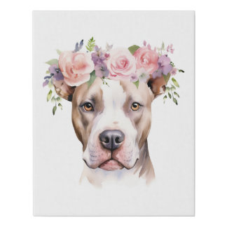 Boho Pit Bull Flower Crown Watercolor Faux Canvas Print